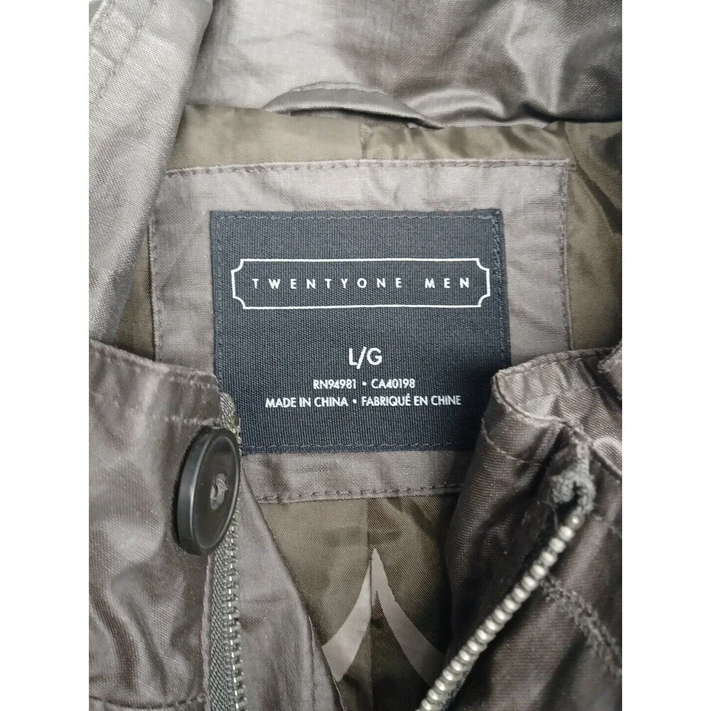 Twentyone Men Full Zip Brown Windbreaker Jacket Pockets Sz L